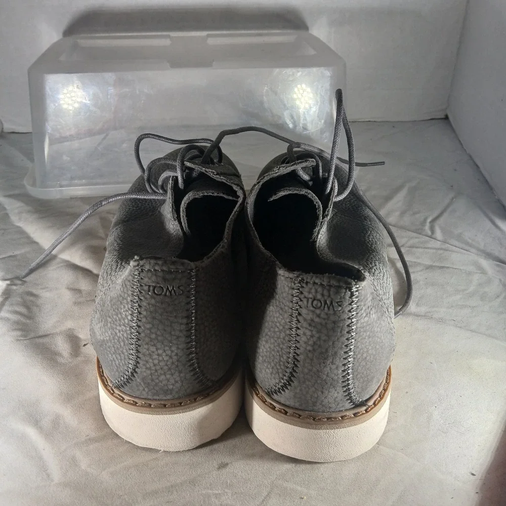 TOMS Carlo Oxford 10.5 Grey Pebble‎ Leather Lace Up Casual Derby Sneakers
